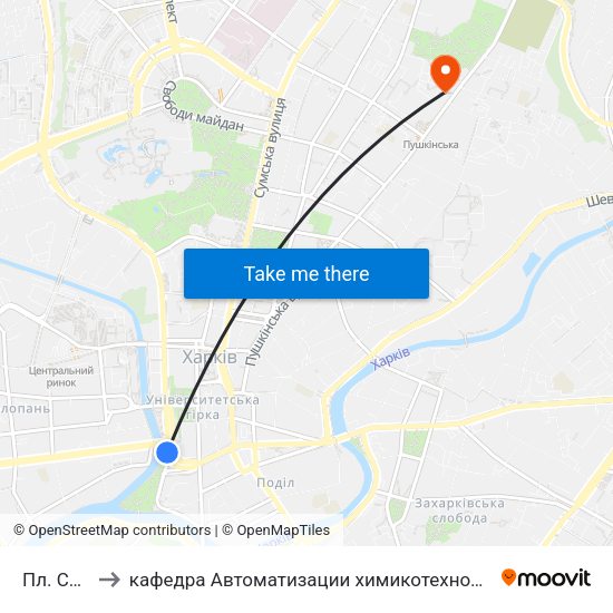 Пл. Сергиевская to кафедра Автоматизации химикотехнологических систем и экологического мониторинга map