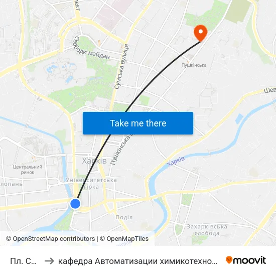 Пл. Сергиевская to кафедра Автоматизации химикотехнологических систем и экологического мониторинга map