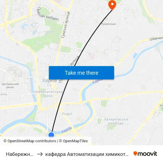 Набережная Красношкольная to кафедра Автоматизации химикотехнологических систем и экологического мониторинга map