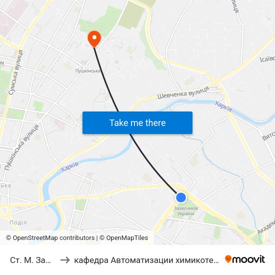Ст. М. Защитников Украины to кафедра Автоматизации химикотехнологических систем и экологического мониторинга map