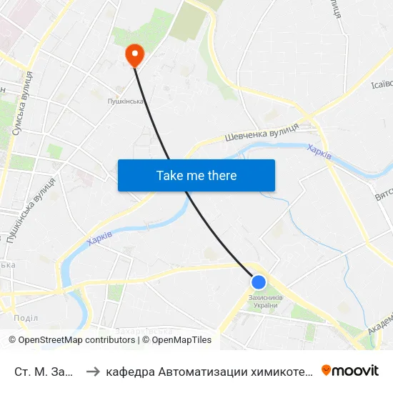 Ст. М. Защитников Украины to кафедра Автоматизации химикотехнологических систем и экологического мониторинга map