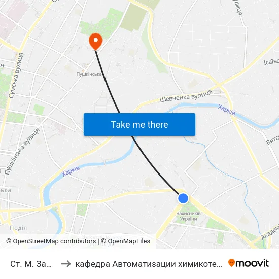 Ст. М. Защитников Украины to кафедра Автоматизации химикотехнологических систем и экологического мониторинга map