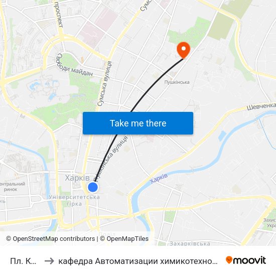 Пл. Конституции to кафедра Автоматизации химикотехнологических систем и экологического мониторинга map