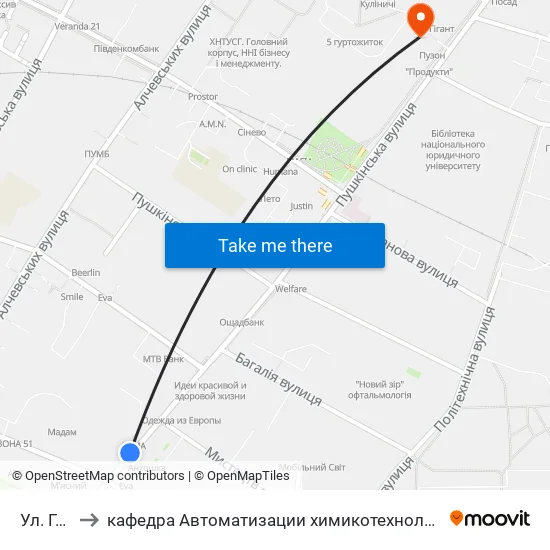 Ул. Гиршмана to кафедра Автоматизации химикотехнологических систем и экологического мониторинга map