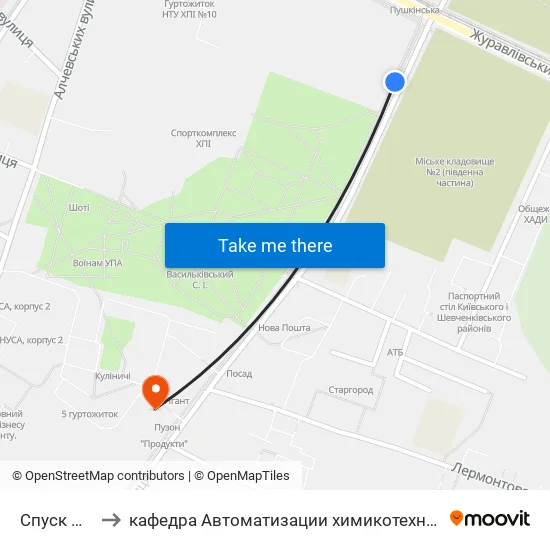 Спуск Журавлевский to кафедра Автоматизации химикотехнологических систем и экологического мониторинга map