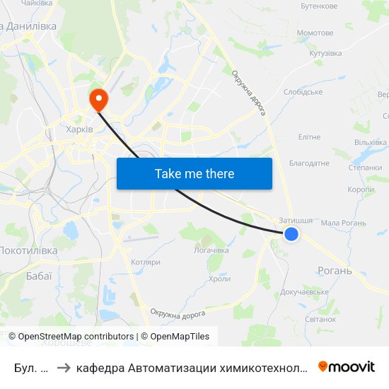 Бул. Грицевца to кафедра Автоматизации химикотехнологических систем и экологического мониторинга map