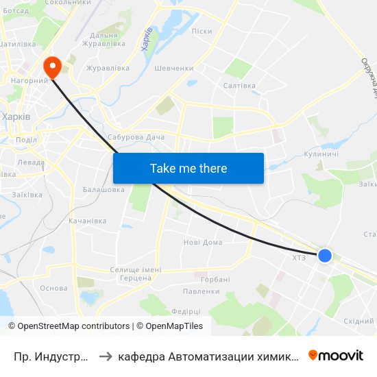 Пр. Индустриальный (По Требованию) to кафедра Автоматизации химикотехнологических систем и экологического мониторинга map