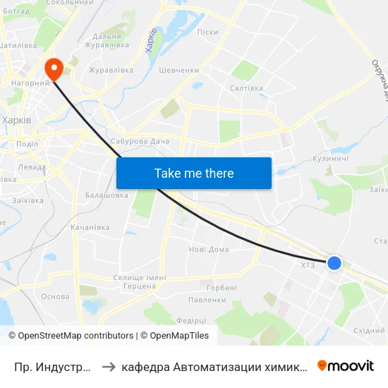 Пр. Индустриальный (По Требованию) to кафедра Автоматизации химикотехнологических систем и экологического мониторинга map