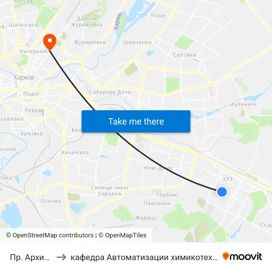 Пр. Архитектора Алешина to кафедра Автоматизации химикотехнологических систем и экологического мониторинга map