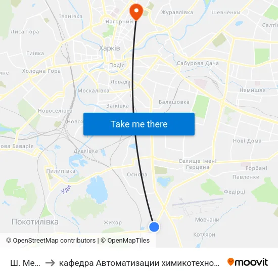 Ш. Мерефянское to кафедра Автоматизации химикотехнологических систем и экологического мониторинга map