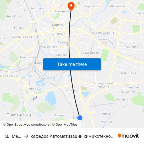 Ш. Мерефянское to кафедра Автоматизации химикотехнологических систем и экологического мониторинга map