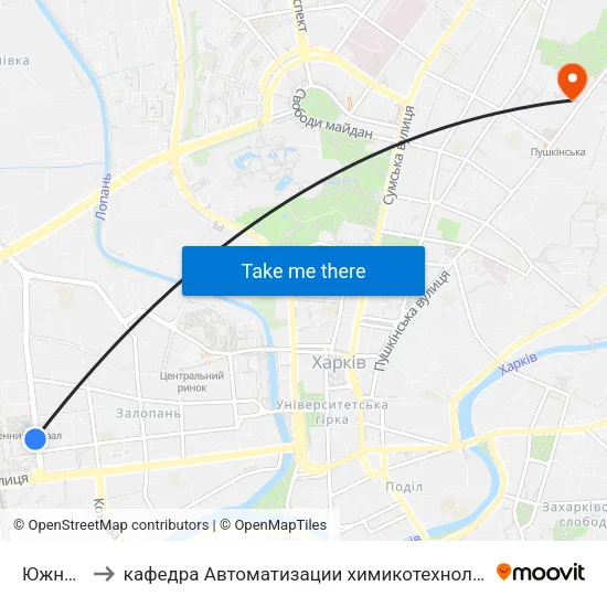 Южный Вокзал to кафедра Автоматизации химикотехнологических систем и экологического мониторинга map