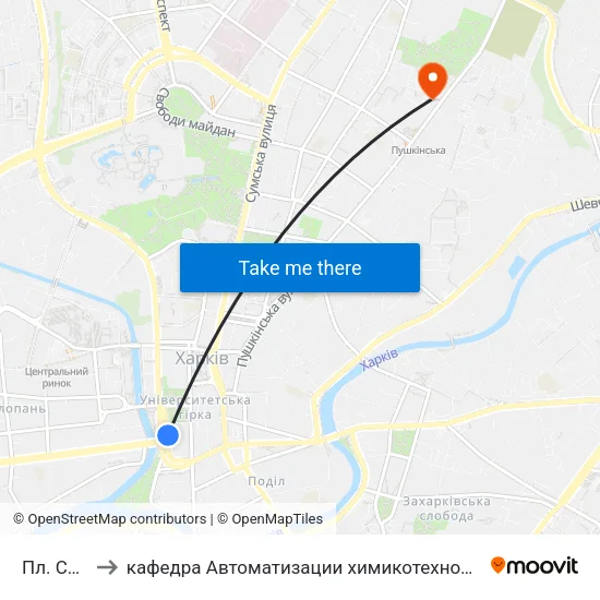 Пл. Сергиевская to кафедра Автоматизации химикотехнологических систем и экологического мониторинга map