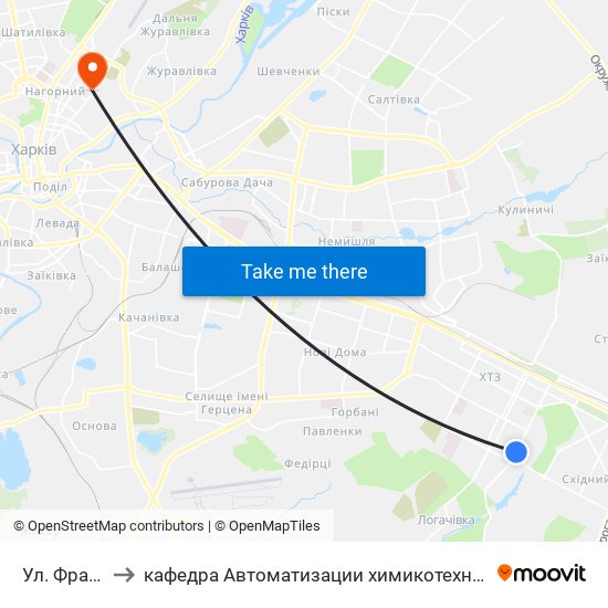 Ул. Франтишка Крала to кафедра Автоматизации химикотехнологических систем и экологического мониторинга map
