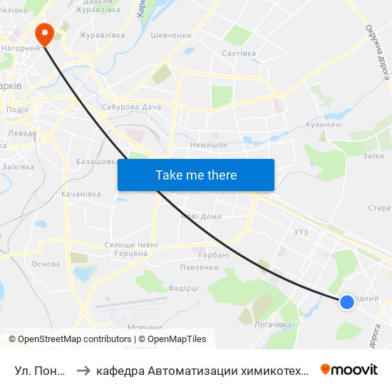 Ул. Пономаренковская to кафедра Автоматизации химикотехнологических систем и экологического мониторинга map