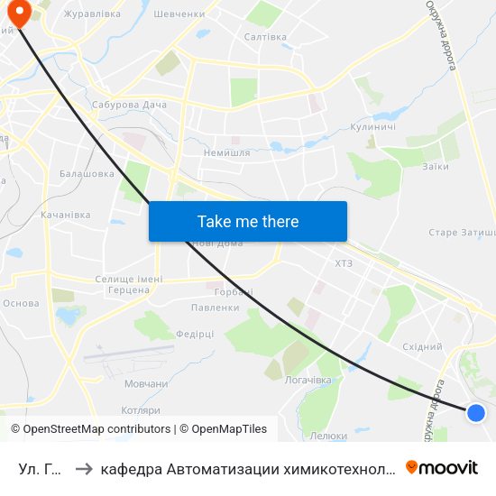 Ул. Горловская to кафедра Автоматизации химикотехнологических систем и экологического мониторинга map