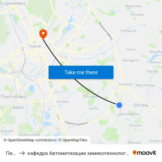 Пивзавод to кафедра Автоматизации химикотехнологических систем и экологического мониторинга map