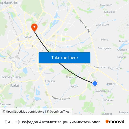 Пивзавод to кафедра Автоматизации химикотехнологических систем и экологического мониторинга map