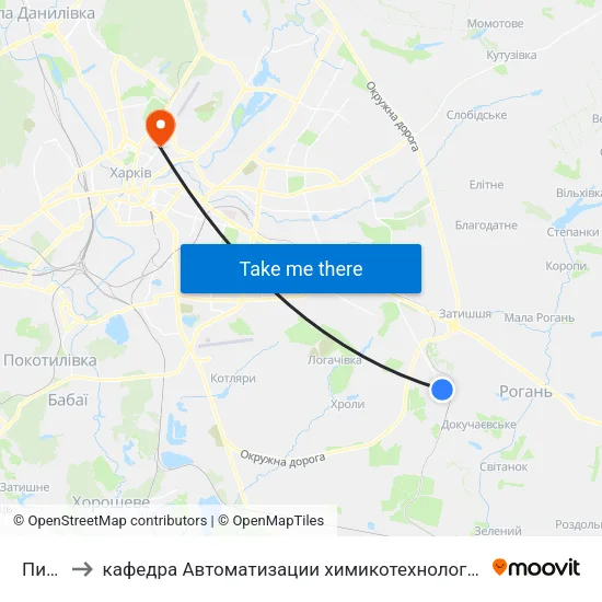 Пивзавод to кафедра Автоматизации химикотехнологических систем и экологического мониторинга map