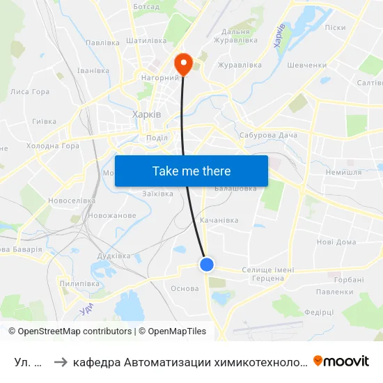 Ул. Одесская to кафедра Автоматизации химикотехнологических систем и экологического мониторинга map