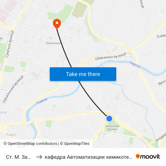 Ст. М. Защитников Украины to кафедра Автоматизации химикотехнологических систем и экологического мониторинга map