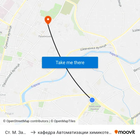 Ст. М. Защитников Украины to кафедра Автоматизации химикотехнологических систем и экологического мониторинга map