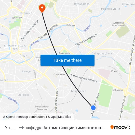 Ул. Мухачова to кафедра Автоматизации химикотехнологических систем и экологического мониторинга map