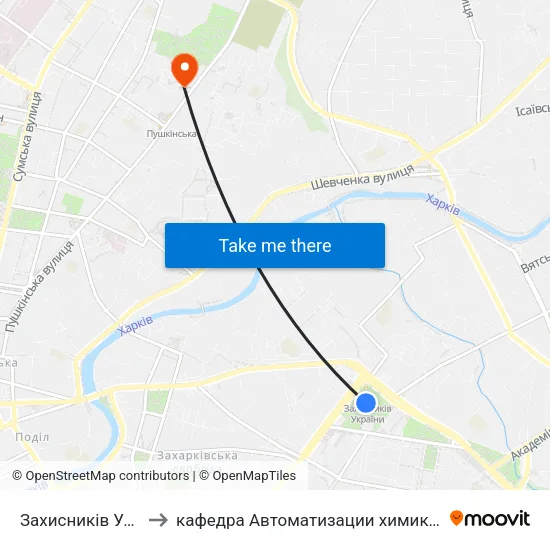 Захисників України (Zachysnykiv Ukrainy) to кафедра Автоматизации химикотехнологических систем и экологического мониторинга map