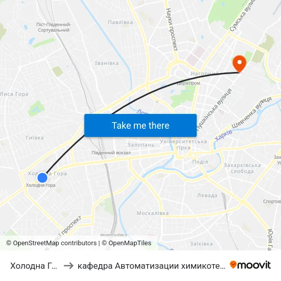 Холодна Гора (Kholodna Hora) to кафедра Автоматизации химикотехнологических систем и экологического мониторинга map