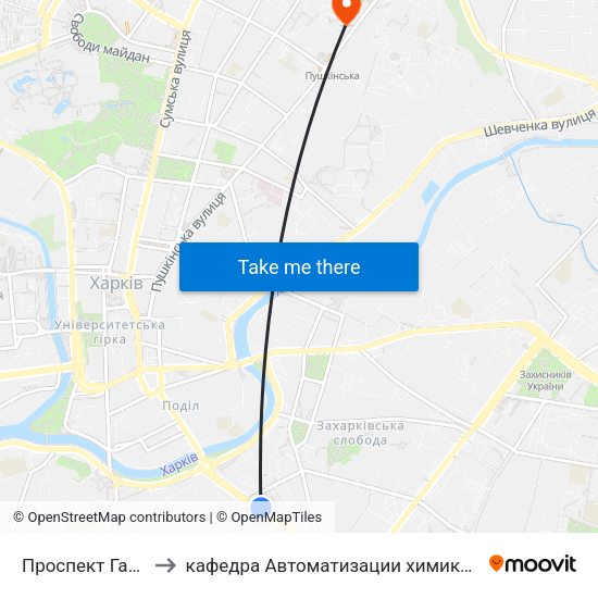 Проспект Гагаріна (Prospekt Haharina) to кафедра Автоматизации химикотехнологических систем и экологического мониторинга map