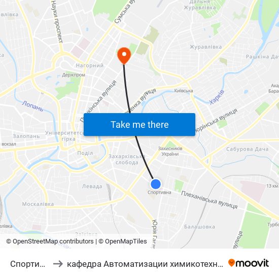 Спортивна (Sportyvna) to кафедра Автоматизации химикотехнологических систем и экологического мониторинга map