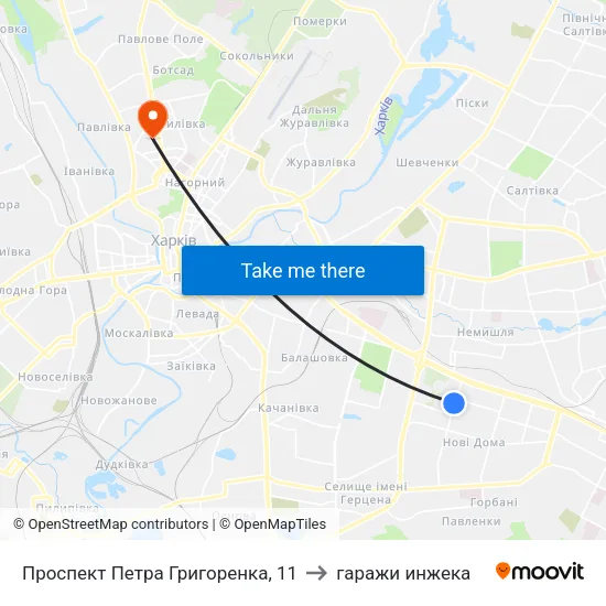 Проспект Петра Григоренка, 11 to гаражи инжека map