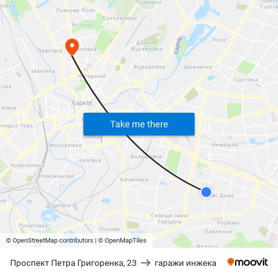 Проспект Петра Григоренка, 23 to гаражи инжека map