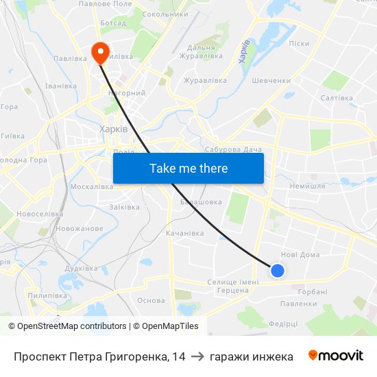 Проспект Петра Григоренка, 14 to гаражи инжека map