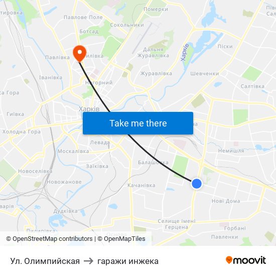 Ул. Олимпийская to гаражи инжека map