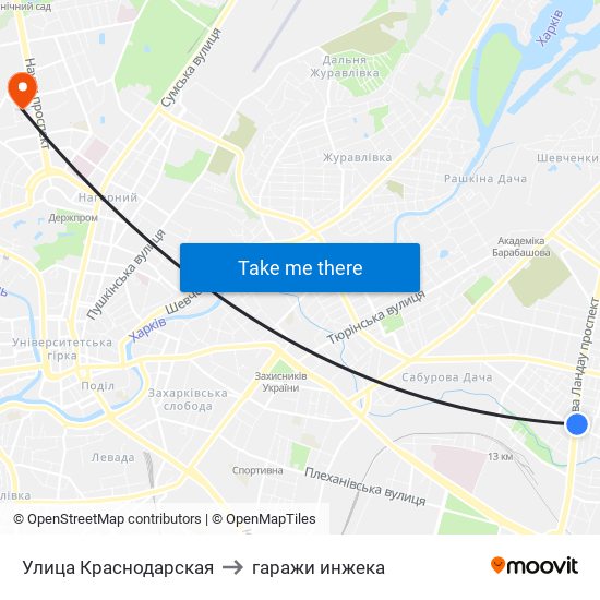 Улица Краснодарская to гаражи инжека map