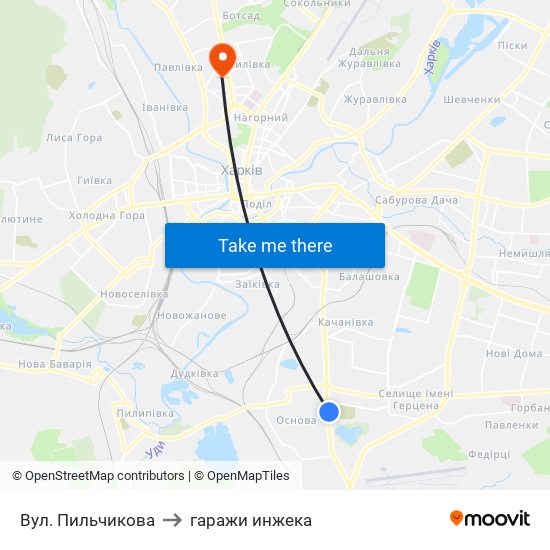 Вул. Пильчикова to гаражи инжека map