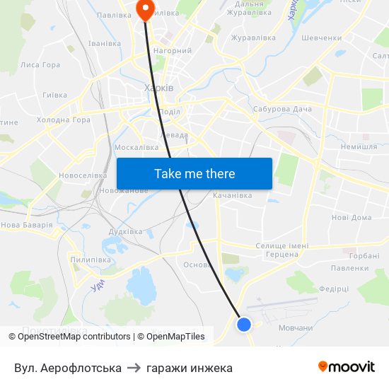 Вул. Аерофлотська to гаражи инжека map