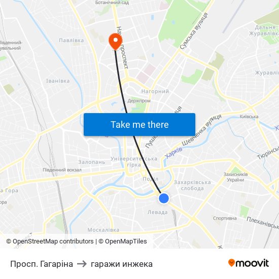 Просп. Гагаріна to гаражи инжека map