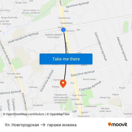 Ул. Новгородская to гаражи инжека map