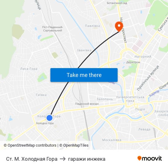 Ст. М. Холодная Гора to гаражи инжека map
