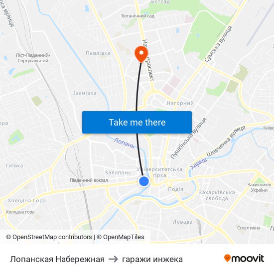 Лопанская Набережная to гаражи инжека map