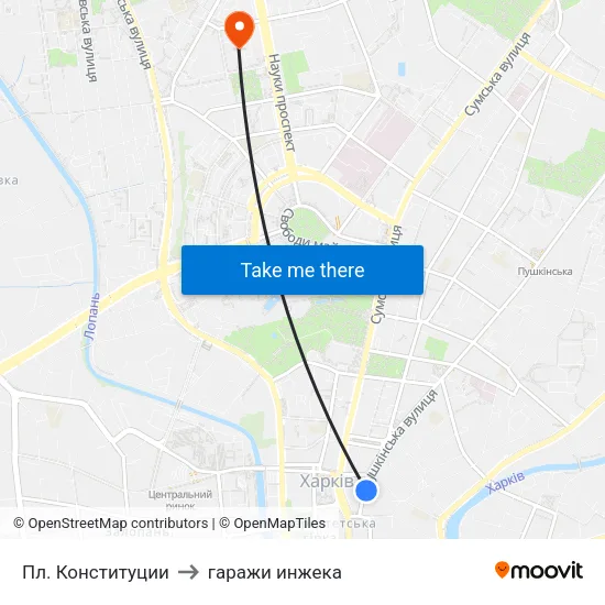 Пл. Конституции to гаражи инжека map