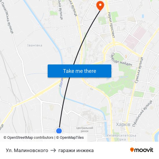 Ул. Малиновского to гаражи инжека map