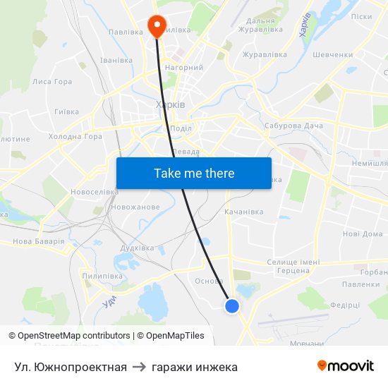 Ул. Южнопроектная to гаражи инжека map