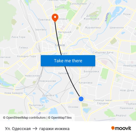 Ул. Одесская to гаражи инжека map