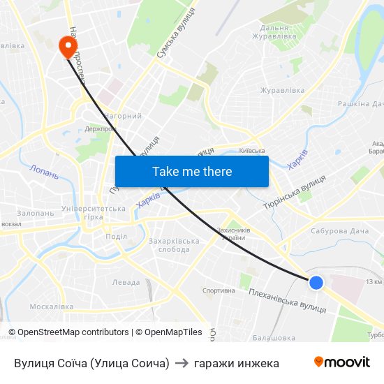 Вулиця Соїча (Улица Соича) to гаражи инжека map