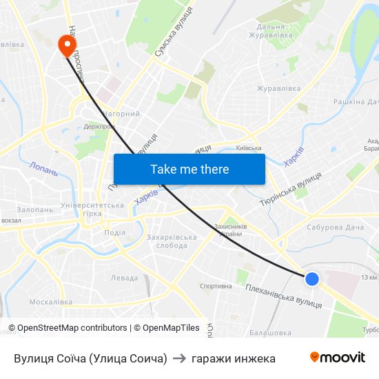 Вулиця Соїча (Улица Соича) to гаражи инжека map