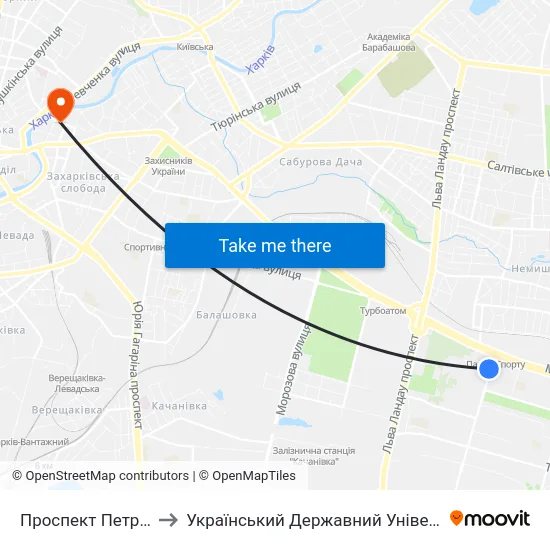 Проспект Петра Григоренка, 5/1 to Український Державний Університет Залізничного Транспорту map