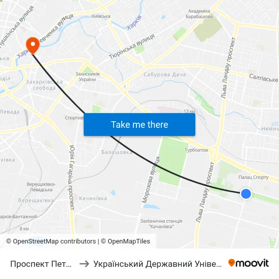 Проспект Петра Григоренка, 11 to Український Державний Університет Залізничного Транспорту map